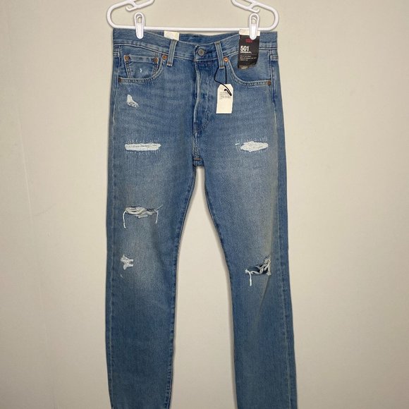 Levi's Big E 501 Original Denim Jeans Men 31 x 32 Button Fly Blue Distressed NWT